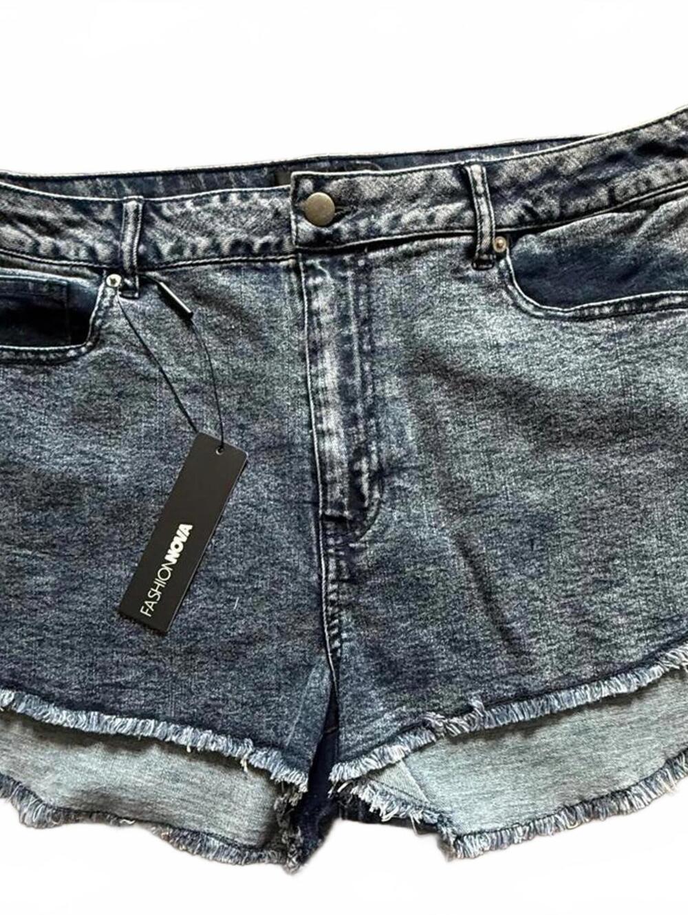 Fashion Nova Bradly High Rise Cutoff Denim Shorts Gray Frayed Hem Women’s 14P